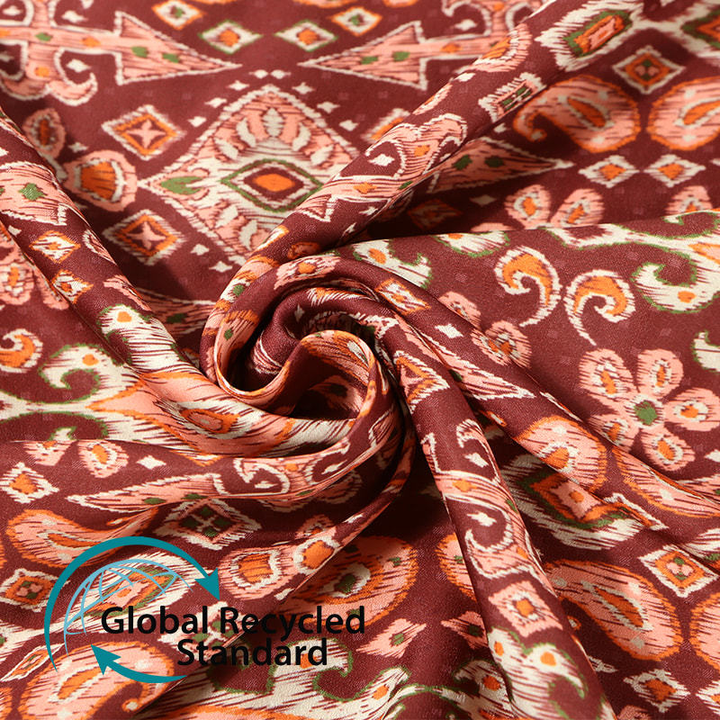 RPET Island Satin Fabric Light and Breathable Women's Dress Chiffon Shirt Printed Dress Recycled Fabric